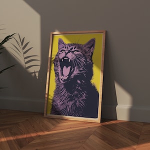 Yellow Wall Art, Kitten Wall Art, Cute Kitten Illustration, Cat Lover Gift, Trendy Wall Art, Digital Download, Cat Art, Cat Wall Art