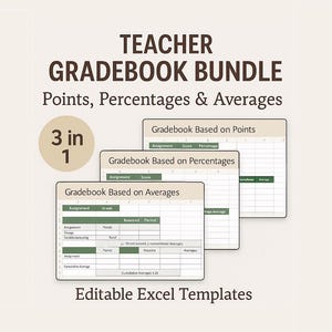 Teacher’s Grade Book Excel Template – 3 Grading Systems Included (Averages, Percentages, Points) – Printable & Editable Spreadsheet