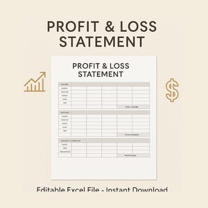 Profit & Loss Statement Template | Printable Income | Expense Tracker | Editable Excel for Small Business Finance | Instant Download