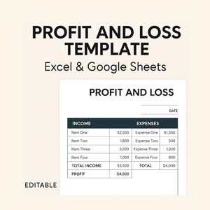 Profit and Loss Template | Editable Excel & Google Sheets | Business Budget Spreadsheet | Income | Expense Tracker | Instant Download