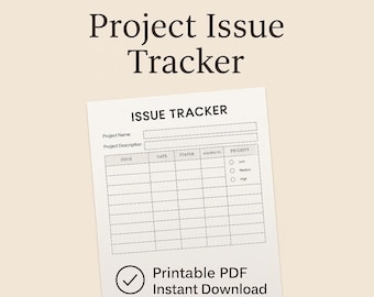 Sjabloon voor projectprobleemtracker | Afdrukbaar logboek met zakelijke problemen, taakbeheer en projecttracker | Bewerkbare spreadsheet-pdf