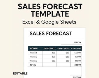 Sales Forecast Template | Editable Excel & Google Sheets | Revenue Projection Spreadsheet | Business Planning | Instant Download