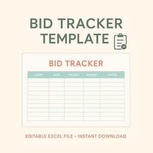 Bid Tracker Template | Editable Excel Spreadsheet for Client Quotes & Proposals | Estimate Log Sheet | Instant Download XLSX