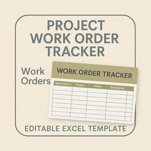 Project Tracker & Work Order Log | Editable Excel Template | Task Status Sheet | Project Management Tracker | Google Sheets Compatible
