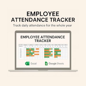 Employee Attendance Tracker Excel | Yearly Attendance Log | Printable Spreadsheet for HR & Small Business | Printable Google Sheets |Digital