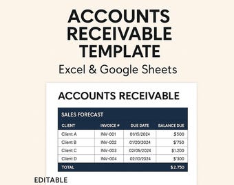 Accounts Receivable Template | Editable Excel & Google Sheets | Client Payment Tracker | Business Finance Log | Instant Digital Download