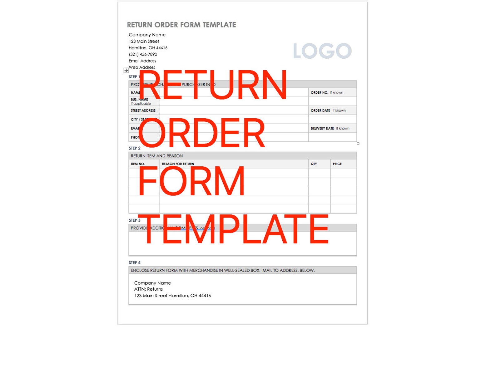 File A Return Template Order Return Template, Delivery Form, Order Form Editable, Merchandise ...