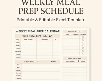 Planificador de comidas semanal / Planificador de comidas en Excel / Plantilla de preparación de almuerzos de oficina editable e imprimible / Planificador digital