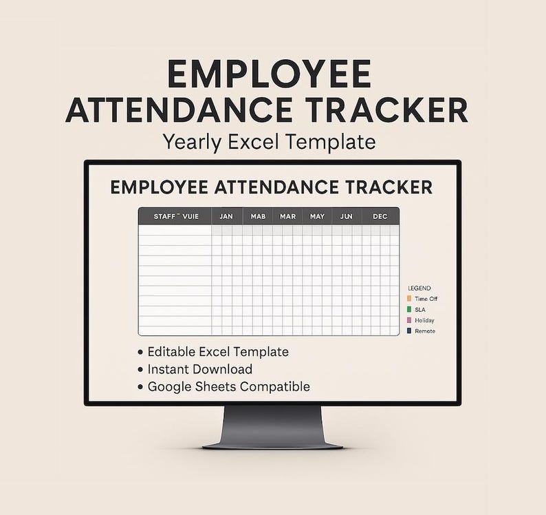 Employee Attendance Tracker | Yearly Excel Template | Printable Google ...