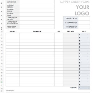 Fillable SUPPLY Order Form, Excel Printable, Editable, Customizable ...