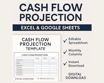 Cash Flow Projection Template | Excel & Google Sheets | Business Budget Spreadsheet | Financial Forecast Planner | Editable Download