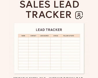 Sales Lead Tracker Template | Editable Excel Spreadsheet for Small Business CRM | Customer Lead Log XLSX | Instant Download