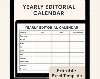 Yearly Editorial Calendar Template | Content Planner Excel & Google Sheets | Monthly Overview, Blog | Social Media Scheduler