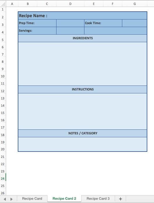 Editable Recipe Cards Excel Template - Printable Digital Recipe Sheet ...