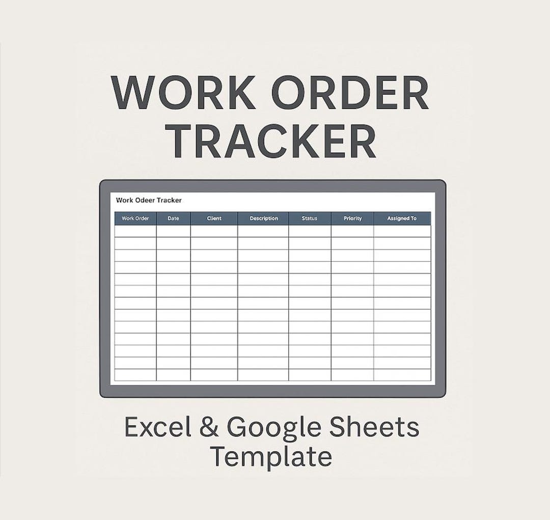 Work Order Tracker Template - Digital Printable Excel & Google Sheets ...