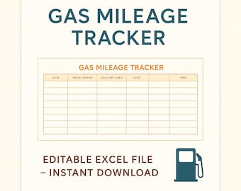 Gas Mileage Tracker Template | Editable Excel Spreadsheet | Vehicle Fuel Log & Car Expense Sheet | Instant Download XLSX