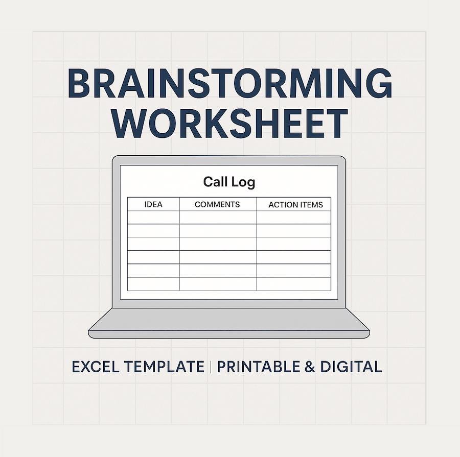 Brainstorming Worksheet Excel Template – Idea Organizer, Editable ...