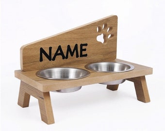 Personalized Wooden Water/Food Stand for Cat/Dog with 2 Bowls, Customized Cat Bowls, Gift for Cat/Dog/Pet Lover, Raised Pet Bowls