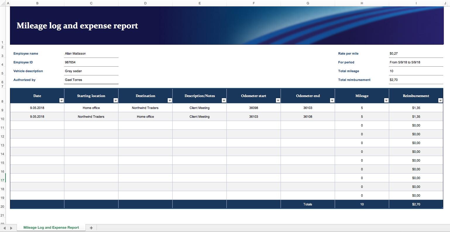 Basic Mileage and Expense Tracker Excel | Vehicle Log Book | Mileage ...