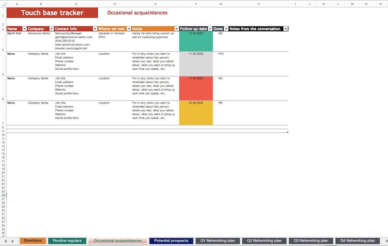 Networking Tracker Template | Excel & Google Sheets | Follow-up CRM ...
