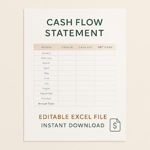 Plantilla de estado de flujo de efectivo / Hoja de cálculo de Excel editable para pequeñas empresas / Registro mensual de flujo de efectivo / Descarga instantánea XLSX