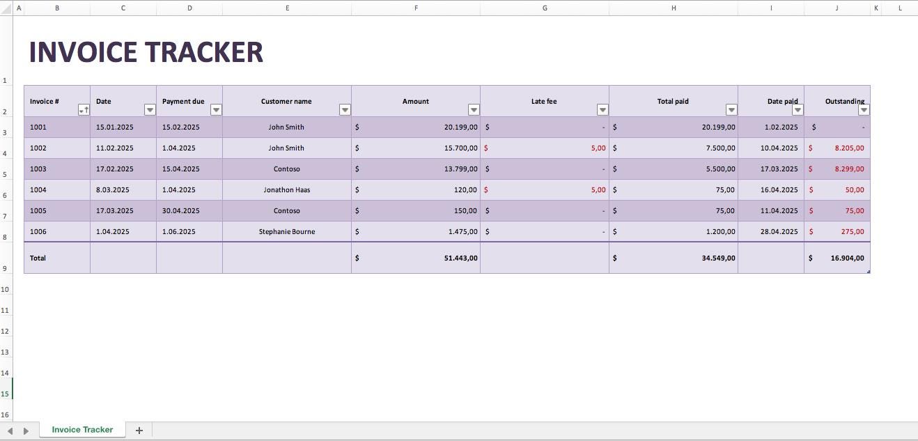 Invoice Tracker Template | Printable Billing Log for Small Business ...