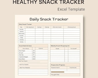 Healthy Snack Tracker Template | Weekly Food Log Excel | Meal & Snack Planner | Editable XLSX | Digital Download Printable