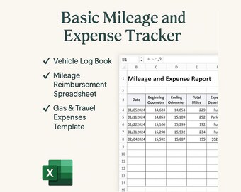 基本的な走行距離と経費追跡ツール（Excel） | 車両ログブック | 走行距離払い戻しスプレッドシート | ガソリン代と旅費のテンプレート