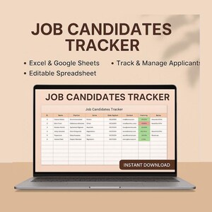 Job Candidates Tracker Template | Applicant Tracking Spreadsheet | Hiring Manager Excel Sheet | Google Sheets HR Tracker Tool | Digital