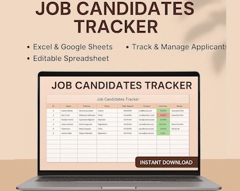 Job Candidates Tracker Template | Applicant Tracking Spreadsheet | Hiring Manager Excel Sheet | Google Sheets HR Tracker Tool | Digital