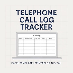 Telephone Call Log Tracker | Excel Template for Incoming & Outgoing Calls | Printable | Digital Spreadsheet for Communication Logs