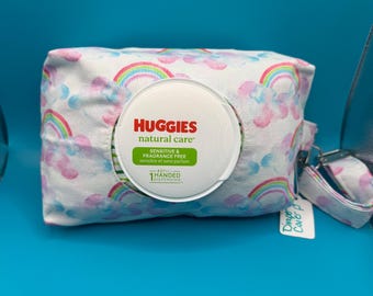 Baby Wipe Cover-Handmade Reusable Pouch with Strap