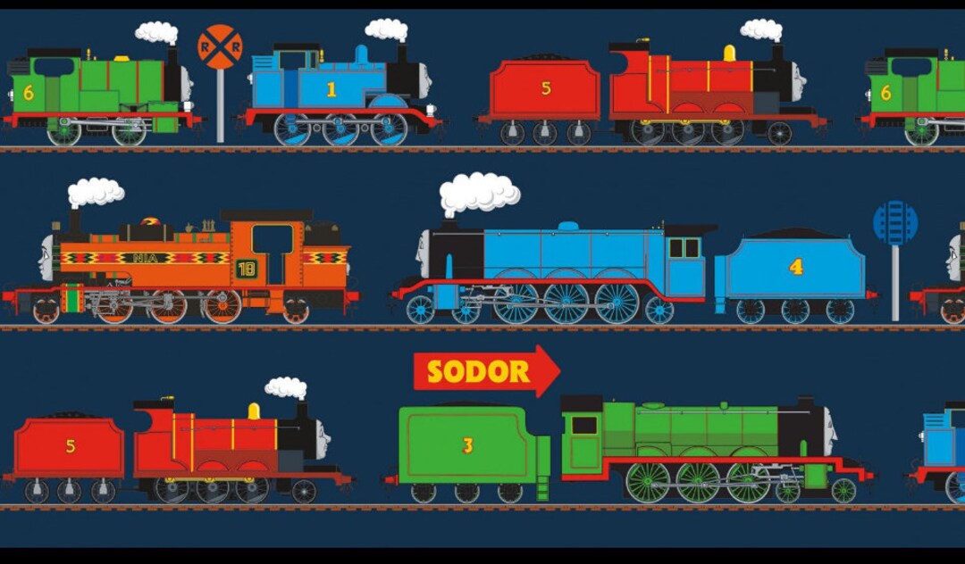 Riley Blake~all Aboard With Thomas and Friends~train Line~navy~cotton ...