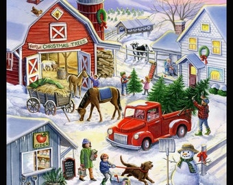 Christmas tree farm  quilt panel