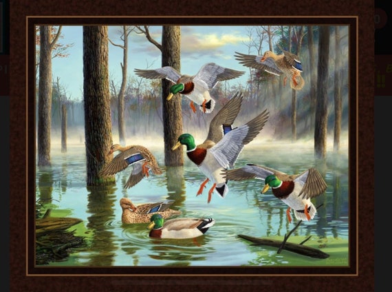 Flying duck digital fabric quilt panel