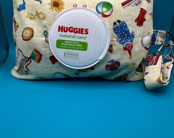 Baby Wipe Cover-Handmade Reusable Pouch with Strap