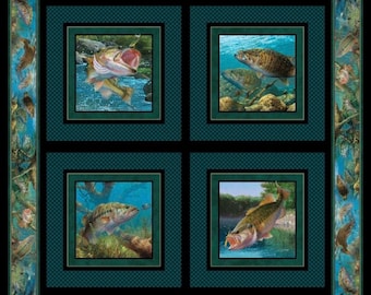 Stillwater Fish Pillow Panel Quilt Panel 100% cotton  36 inches by 44 inches