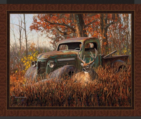 Buck and a Truck digital fabric quilt panel