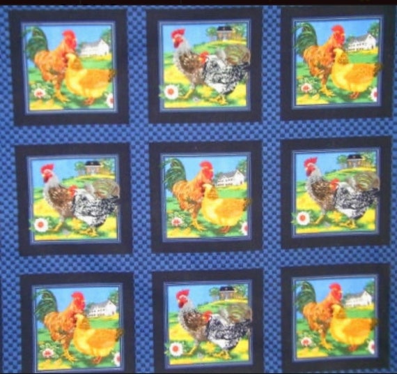 90 inch x 108 inch wide cheater print Rooster Blue