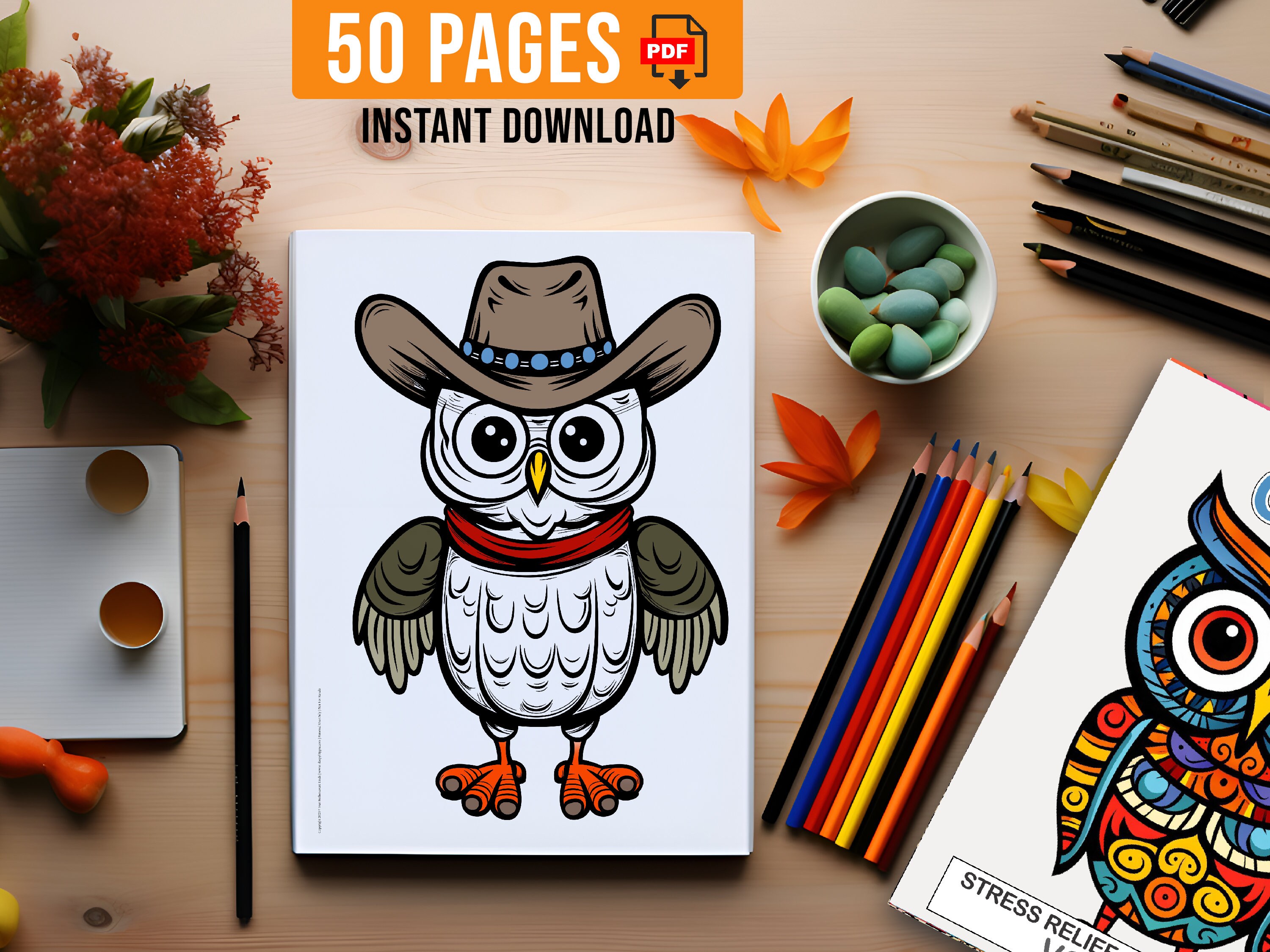 MAGNIFICENT OWLS. 50 Printable Coloring Pages for Adults and Grown-Ups | Instant Download | Stress R