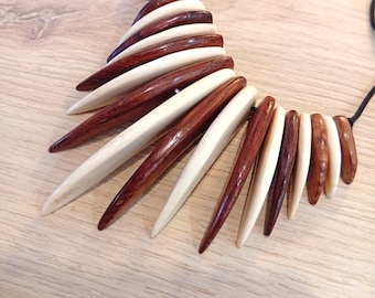 TANIKO necklace in exotic wood and ivory horn, ethnic jewelry for women, natural handcrafted necklace, statement necklace, original adjustable gift