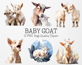 Baby Goat Clipart Bundle,12 High Quality PNG,Baby Farm Animals,Nursery Goat Clipart PNG,Baby Animal Prints