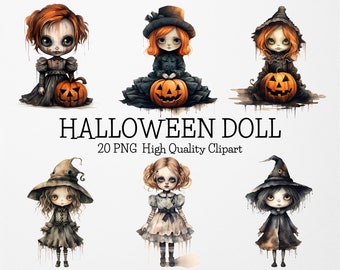 Halloween Puppe Clipart PNG Bundle, 20 Hochwertige PNG, Spooky Doll Clipart, Spooky Season PNG