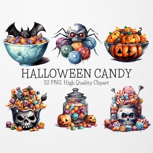 Halloween Candy Clipart Bundle, 52 wysokiej jakości PNG, upiorny sezon png, pastelowe halloween clipart, halloween decor png clipart