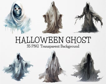 Watercolor Halloween Ghost Clipart,35 High Quality PNGs,Spooky Halloween Decor,Ghost Clipart Bundle