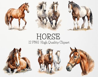 Watercolor Horse Clipart,12 High Quality PNG,Farm Animals PNG,Horse Clipart Bundle,Western Clipart