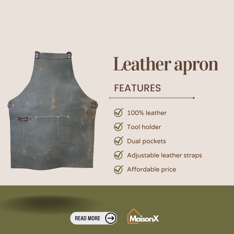 Leather apron, Work apron for Blacksmith, Carpenter, Goldsmith, pottery apron and factory workers, personalized apron, handmade apron image 1