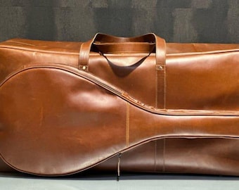 Tennistas van buffelleer, lichtbruine grote weekendtas, handgemaakte volnerf reisbagagecadeau voor heren