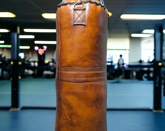 Unique Pure Vintage Leather Punching Bag for Gym & MMA Enthusiasts, Cowhide Boxing Bag, Sandbag, Heavy Bag, Kickboxing Training,Gift for Him