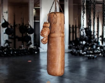 Handmade Leather Heavy Punching Bag: Vintage Style Training - Multiple Sizes - christmas special
